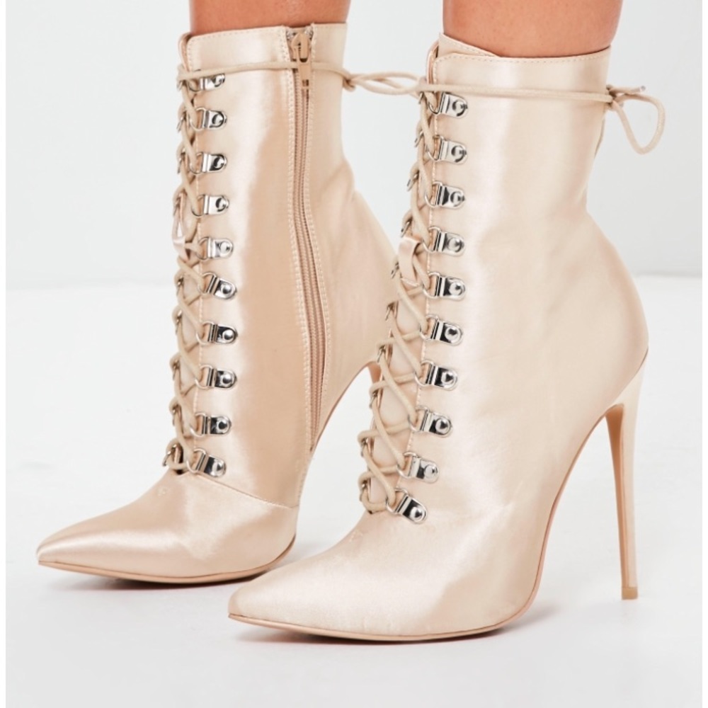 Peace + Love Nude Lace Up Stiletto Boots